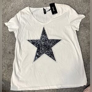 Venti6 sz small denim color sparkling star white t-shirt so cute!!! new …